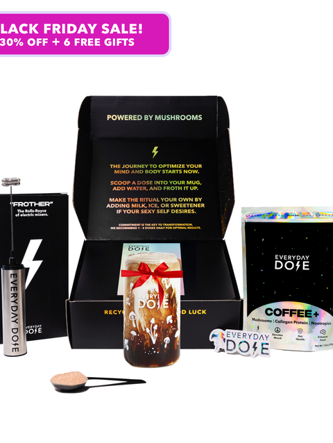 Everyday Dose 30 Serving of Mushroom Coffee + FREE Starter Kit + 1 FREE Mushroom Glass Best Buy