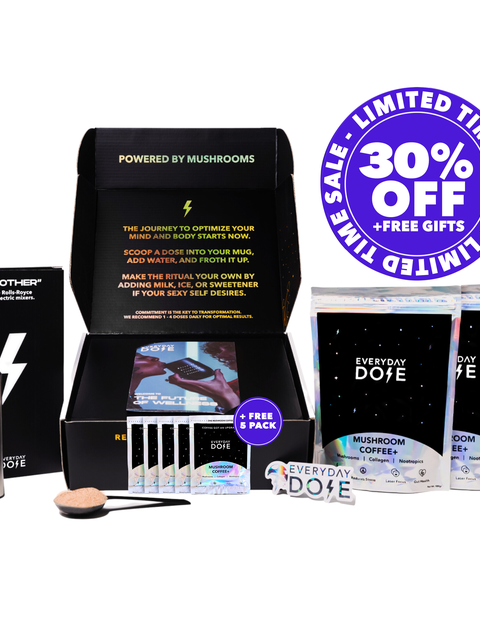 Everyday Dose 60 Servings Mushroom Coffee + FREE Starter Kit + FREE Mystery Gift (MYSTERY DEAL $156 OFF) For Sale